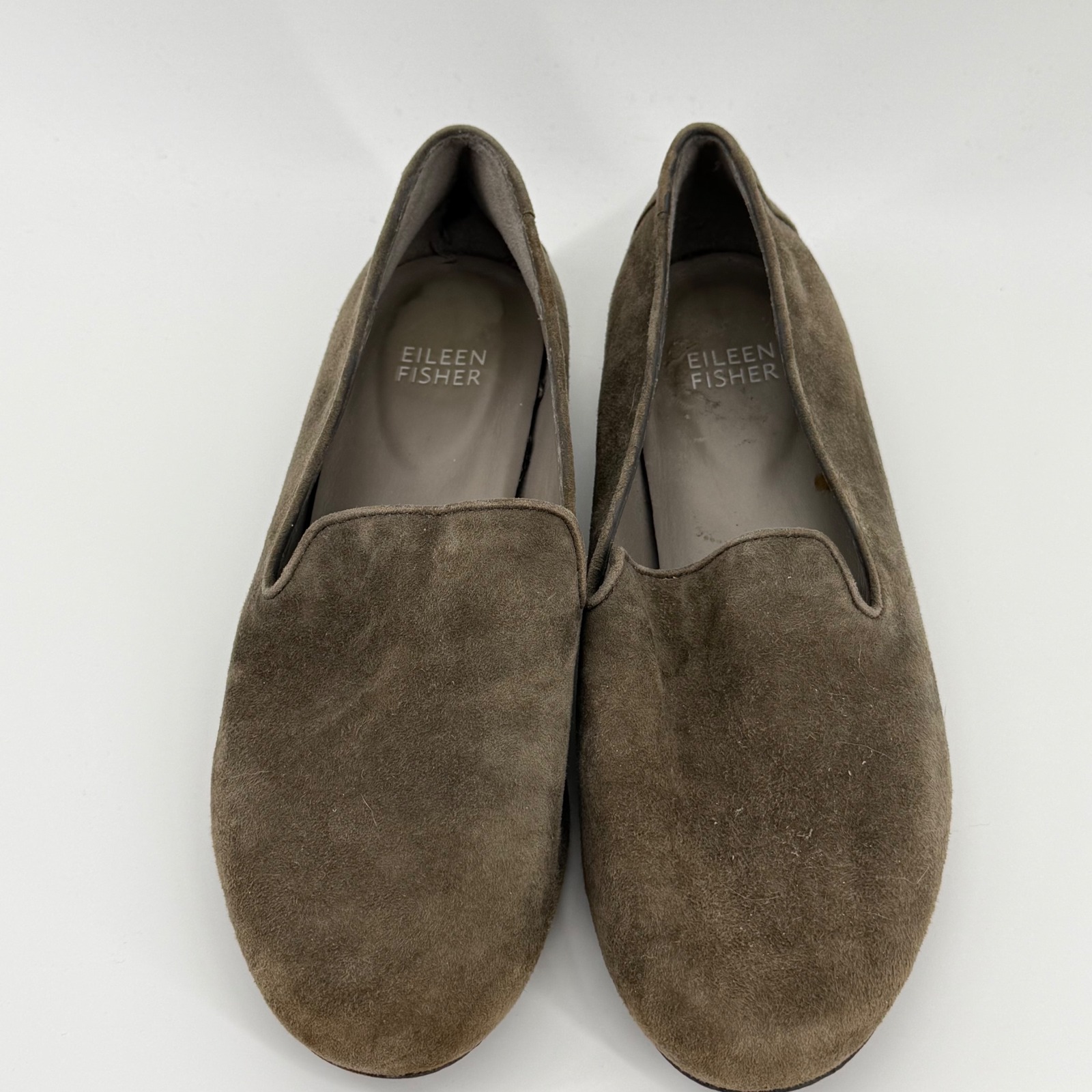 Eileen Fisher Womens Suede Loafers Olive Taupe Leather Sole Flat Size 6 Casual